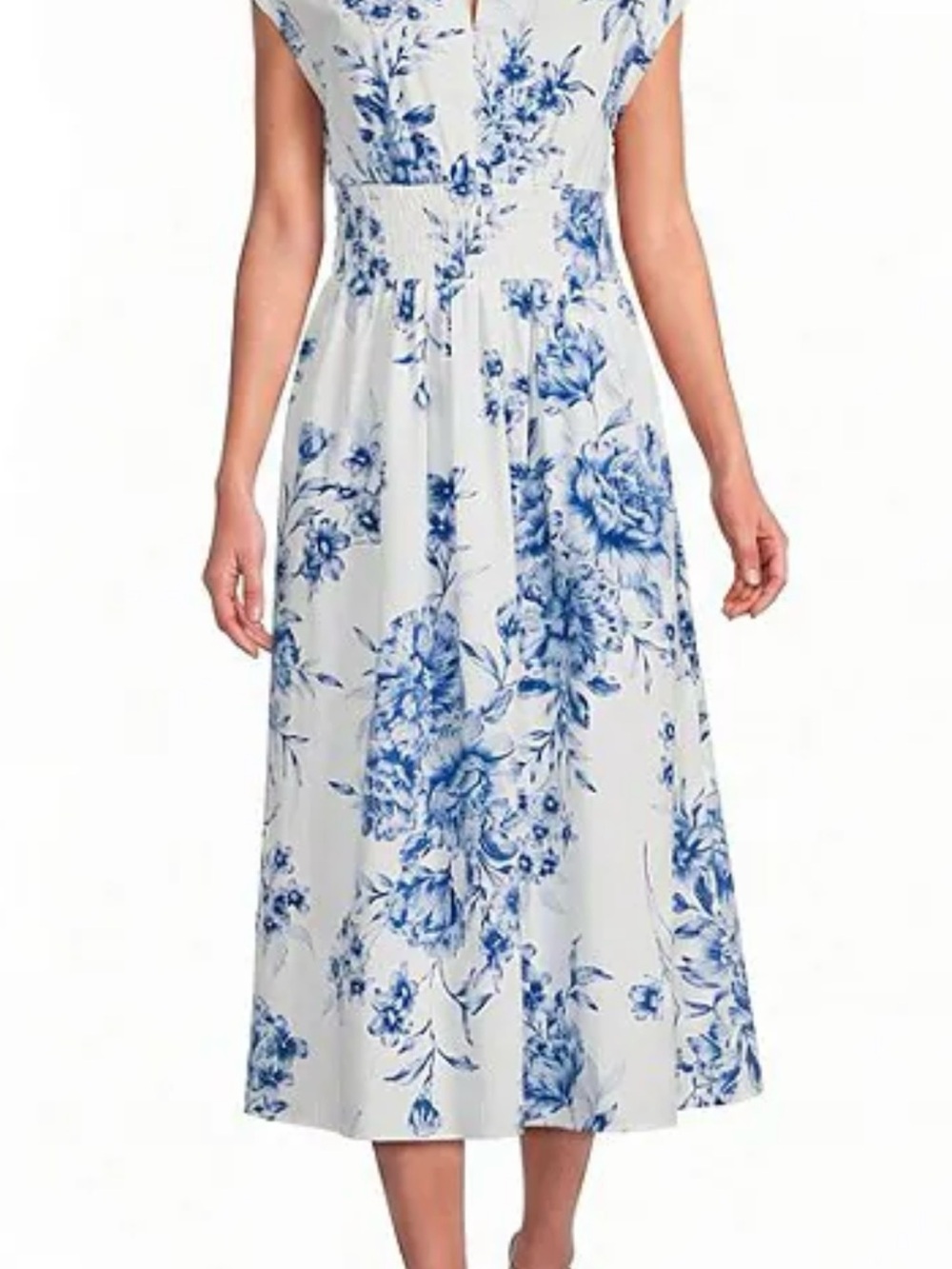 Calvin Klein White Midi Dress with Blue Floral Print